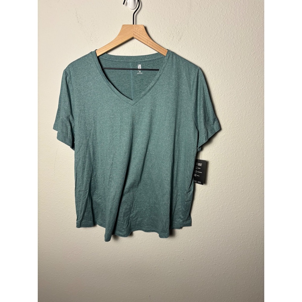 ☀️Ideology Womens Sequoia Green Heather V-Neck Performance T-Shirt Size 1X NEW